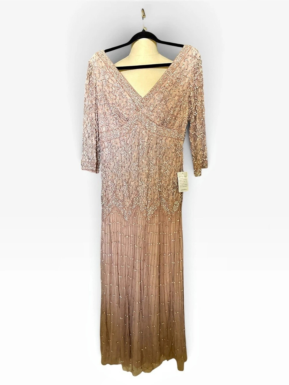 NWT Pisarro Nights Beaded Sequin gown. Pink, Gold. Sz 12